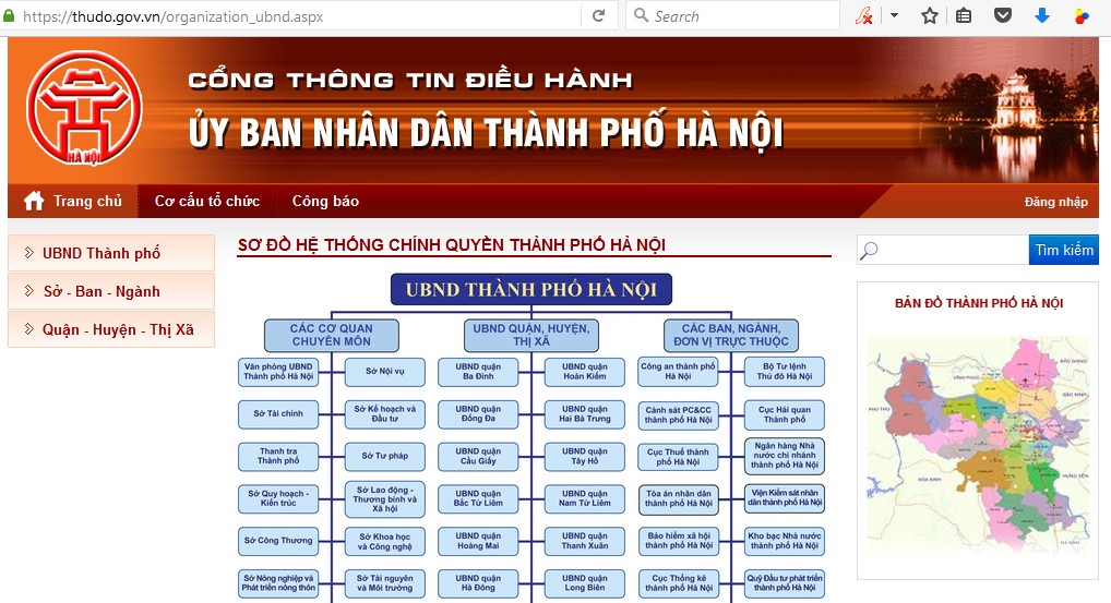 Ảnh chụp màn hình giao diện cổng thông tin UBND tp Hà Nội