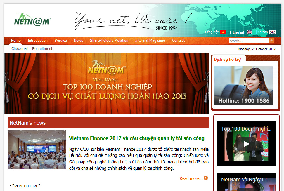 Giao diện trang tiếng Anh website netnam.vn