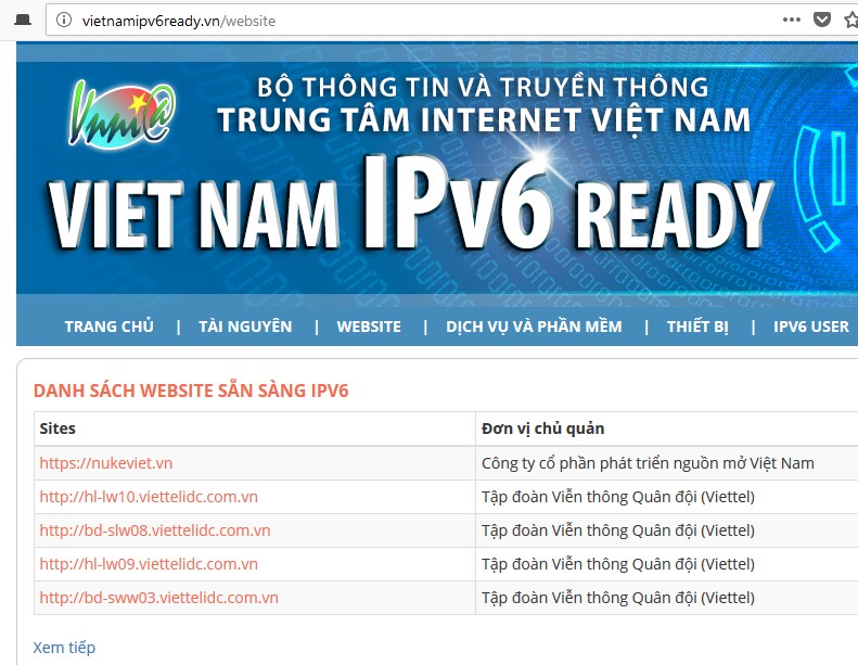 Website NukeViet.vn vừa được cập nhật lên danh sách website hỗ trợ IPv6 ở Việt Nam