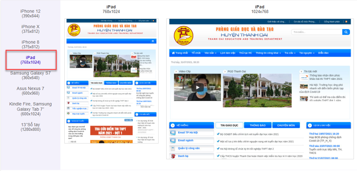Cổng thông tin điện tử Phòng Giáo dục Thanh Oai (ipad)