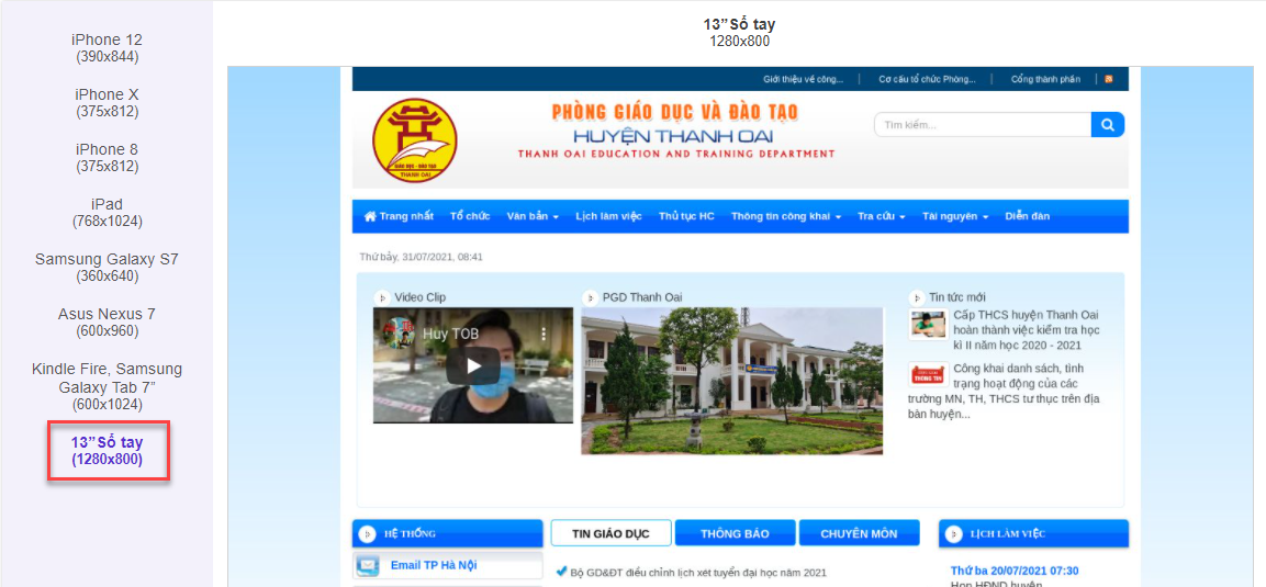 Cổng thông tin điện tử Phòng Giáo dục Thanh Oai (máy tính)